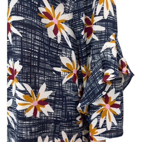 VAN HEUSEN Women SZ M Navy Blue Floral Basic Casual Top Blouse Ruffle 3/4 sleeve - Picture 15 of 16
